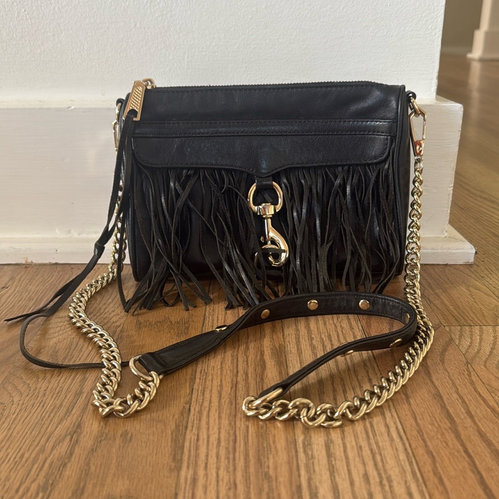 Rebecca Minkoff Fringe Leather Crossbody Bag with Gold Details